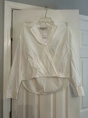 LOFT White Cropped Wrap-Front Button Down Blouse